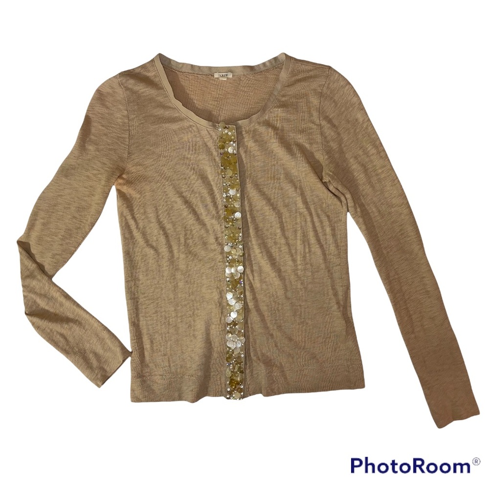 J.Crew Beige Button Up Sequin Cotton Cardigan XXS